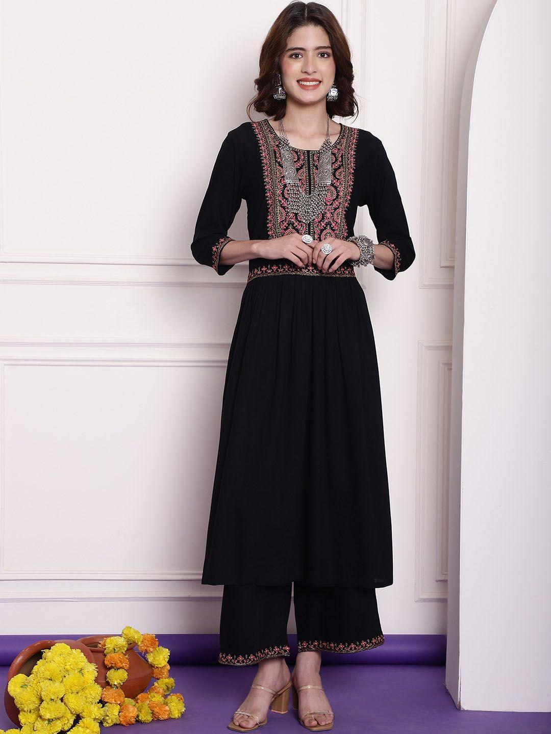 tulsattva women black embroidered grandeur & majestic artwork anarkali kurta