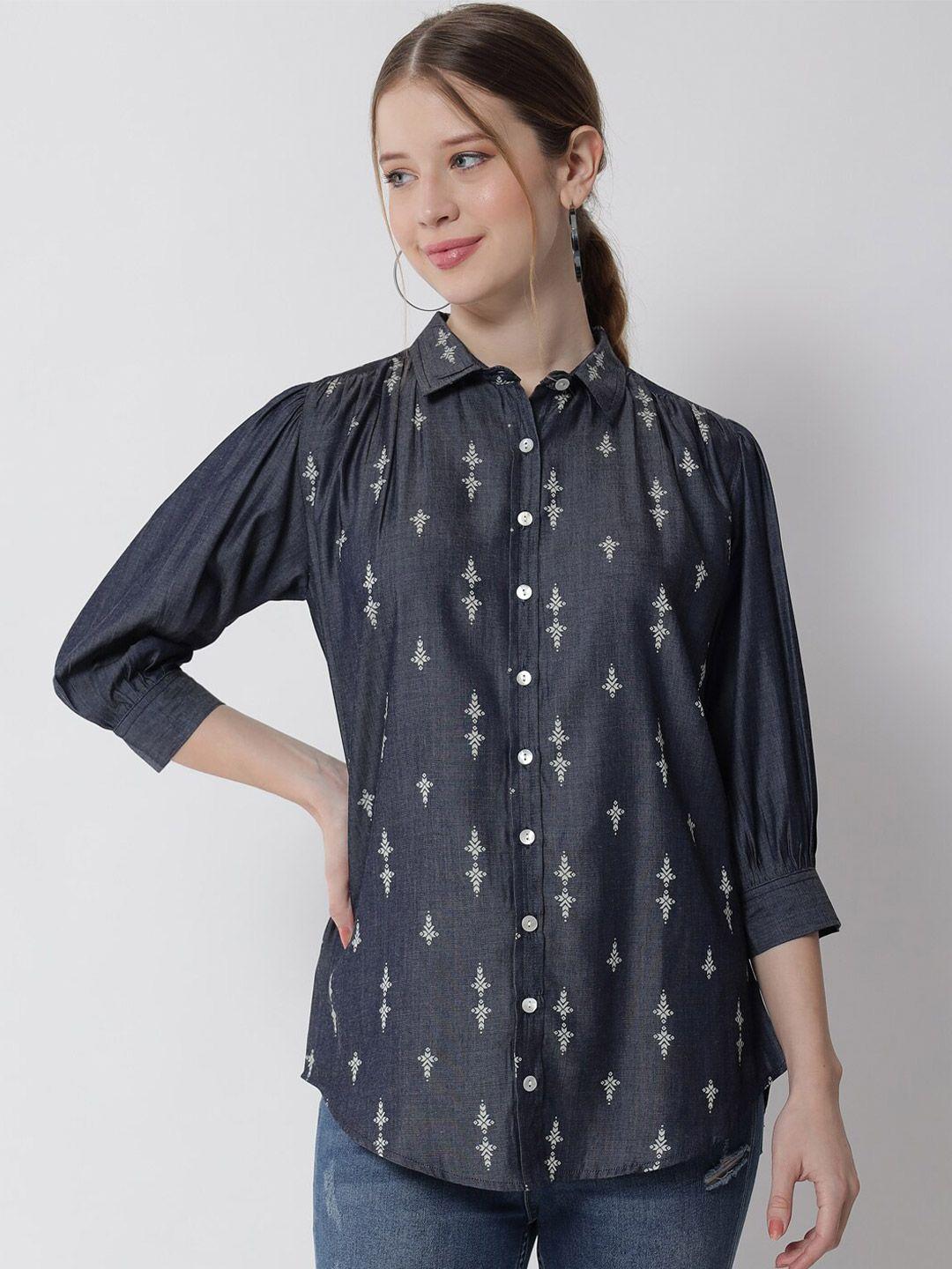 tulsattva women blue comfort printed semiformal shirt