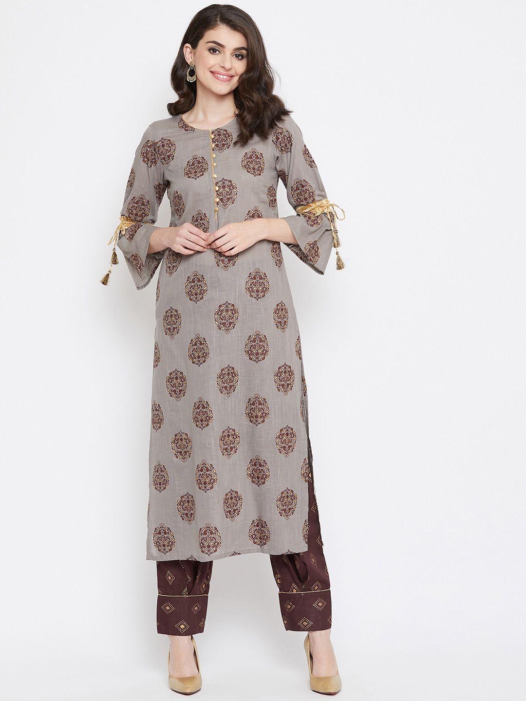 tulsattva women brown printed kurta with trousers