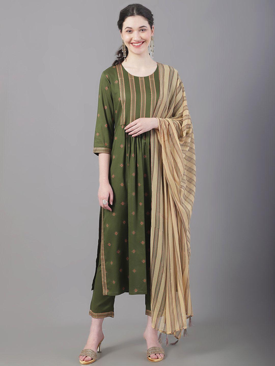 tulsattva women ethnic motifs printed kurta with trousers & with dupatta