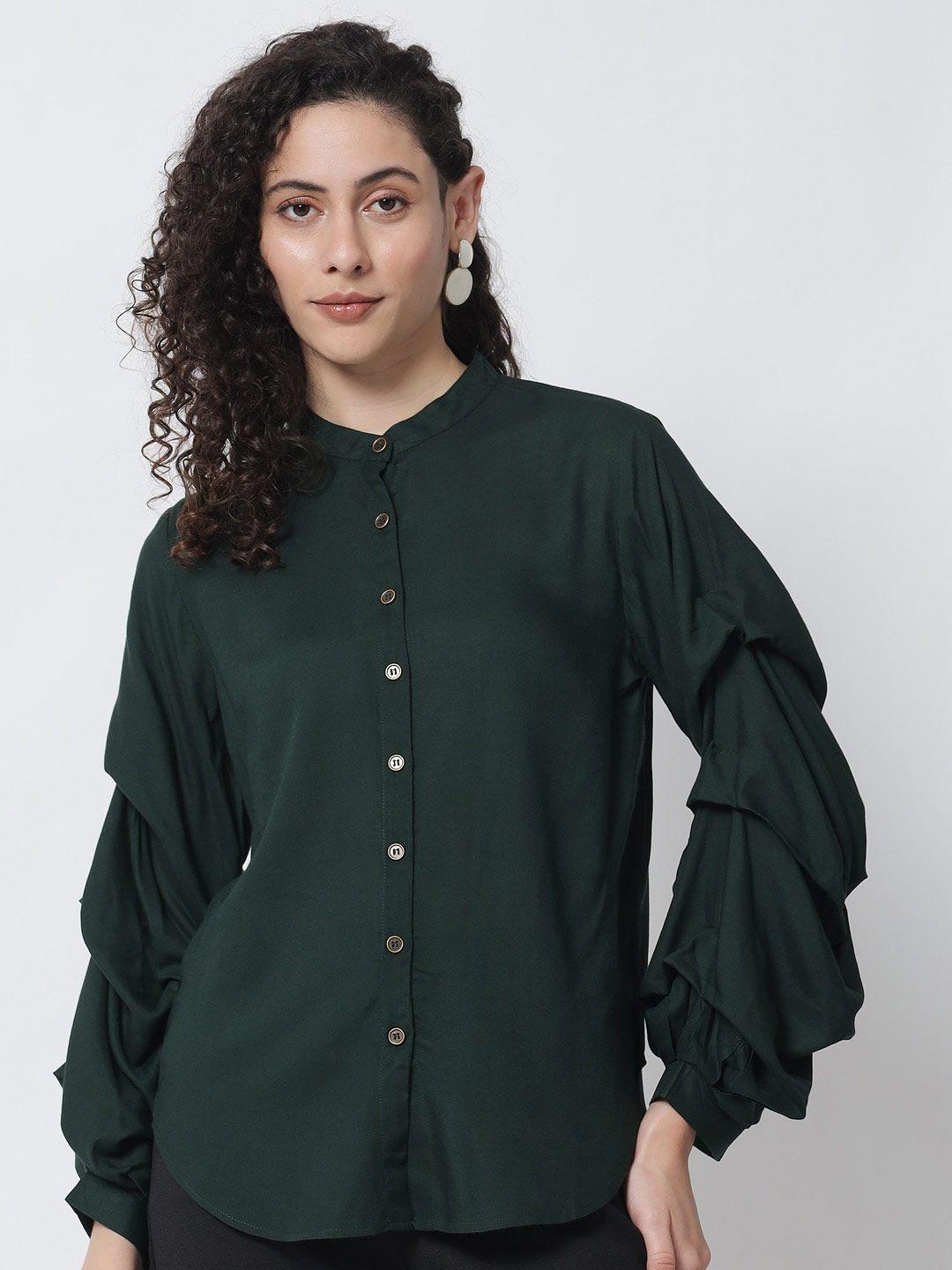 tulsattva women green edgy stylized sleeve casual shirt