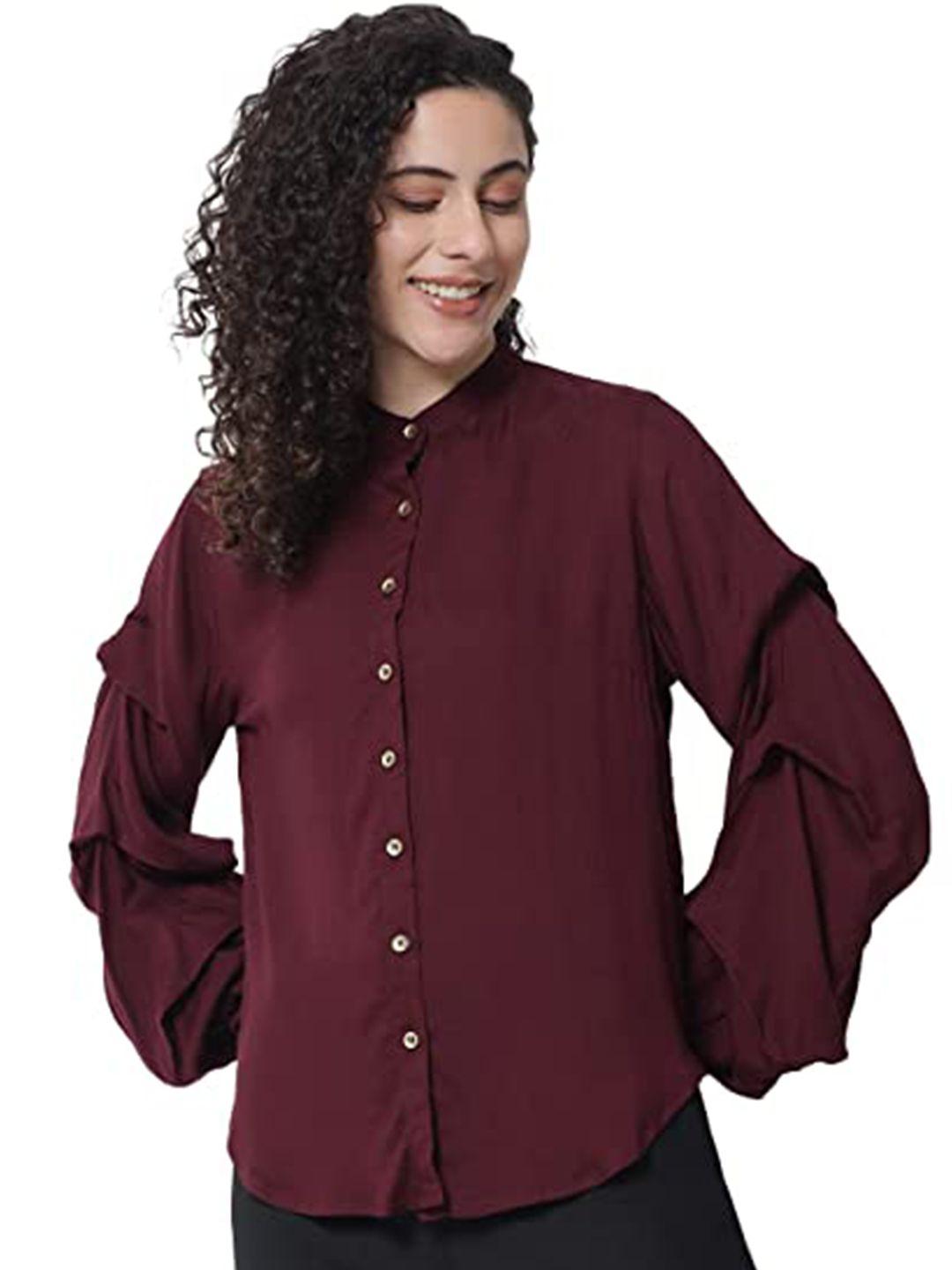 tulsattva women maroon edgy stylized sleeve casual shirt