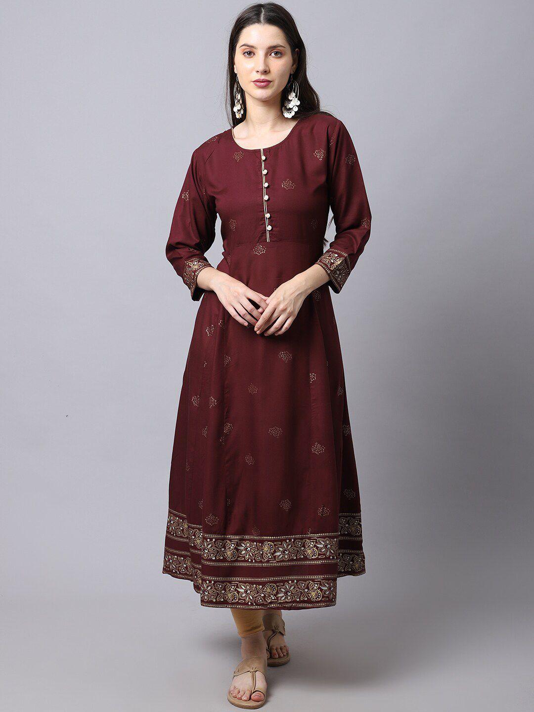 tulsattva women maroon ethnic motifs block print kurta