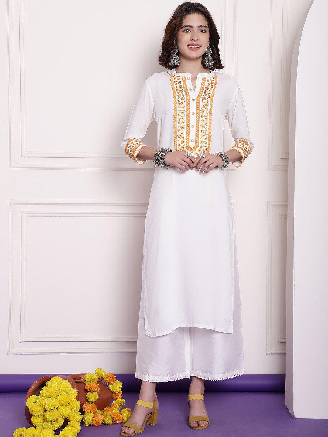 tulsattva women off white yoke design thread work grandeur & majestic artwork kurta