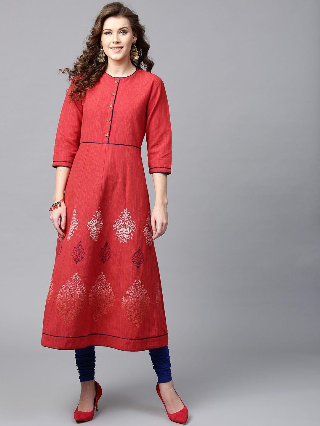 tulsattva women red ethnic motifs printed kurta