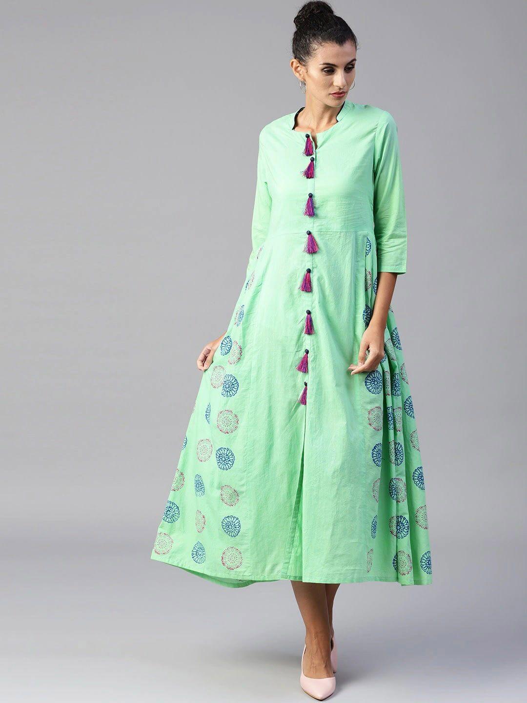 tulsattva women sea green ethnic motifs printed kurta