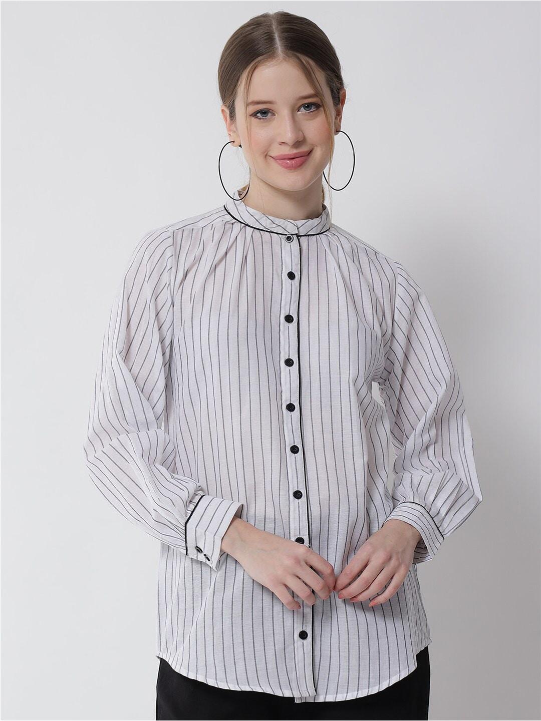 tulsattva women white classic striped cotton casual shirt