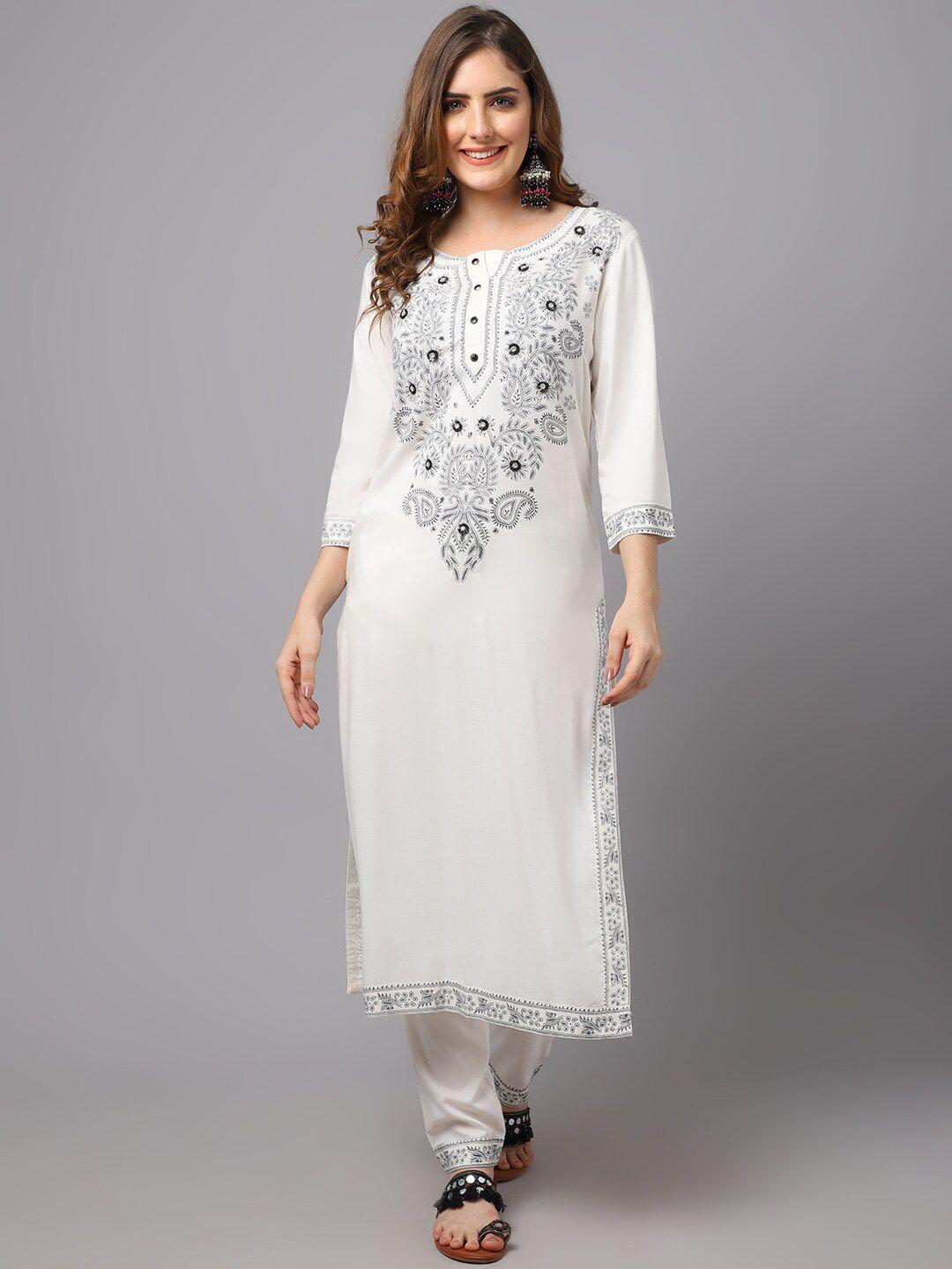 tulsattva women white floral printed kurta with churidar