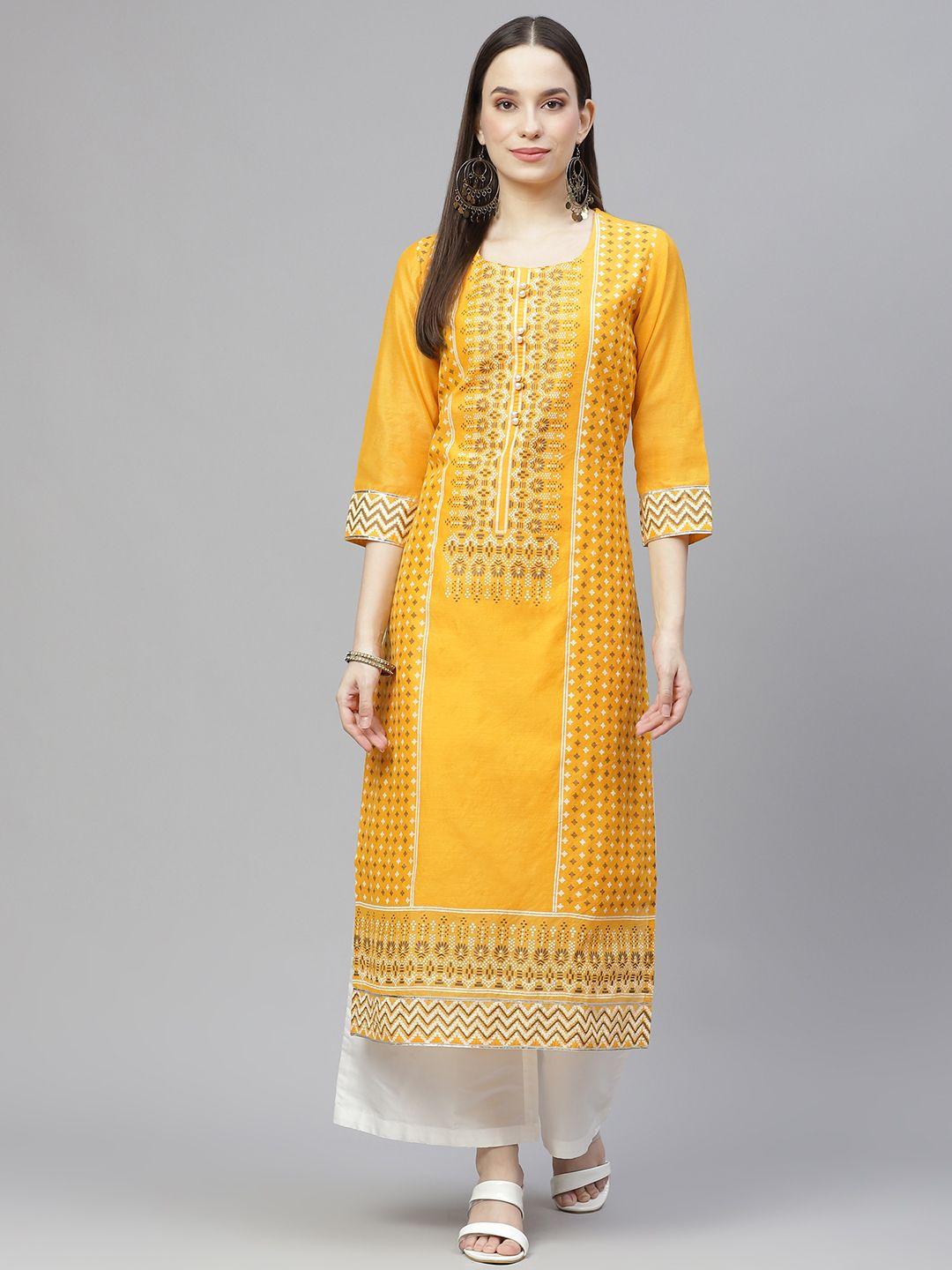 tulsattva women yellow & white ethnic motifs printed kurta with palazzos