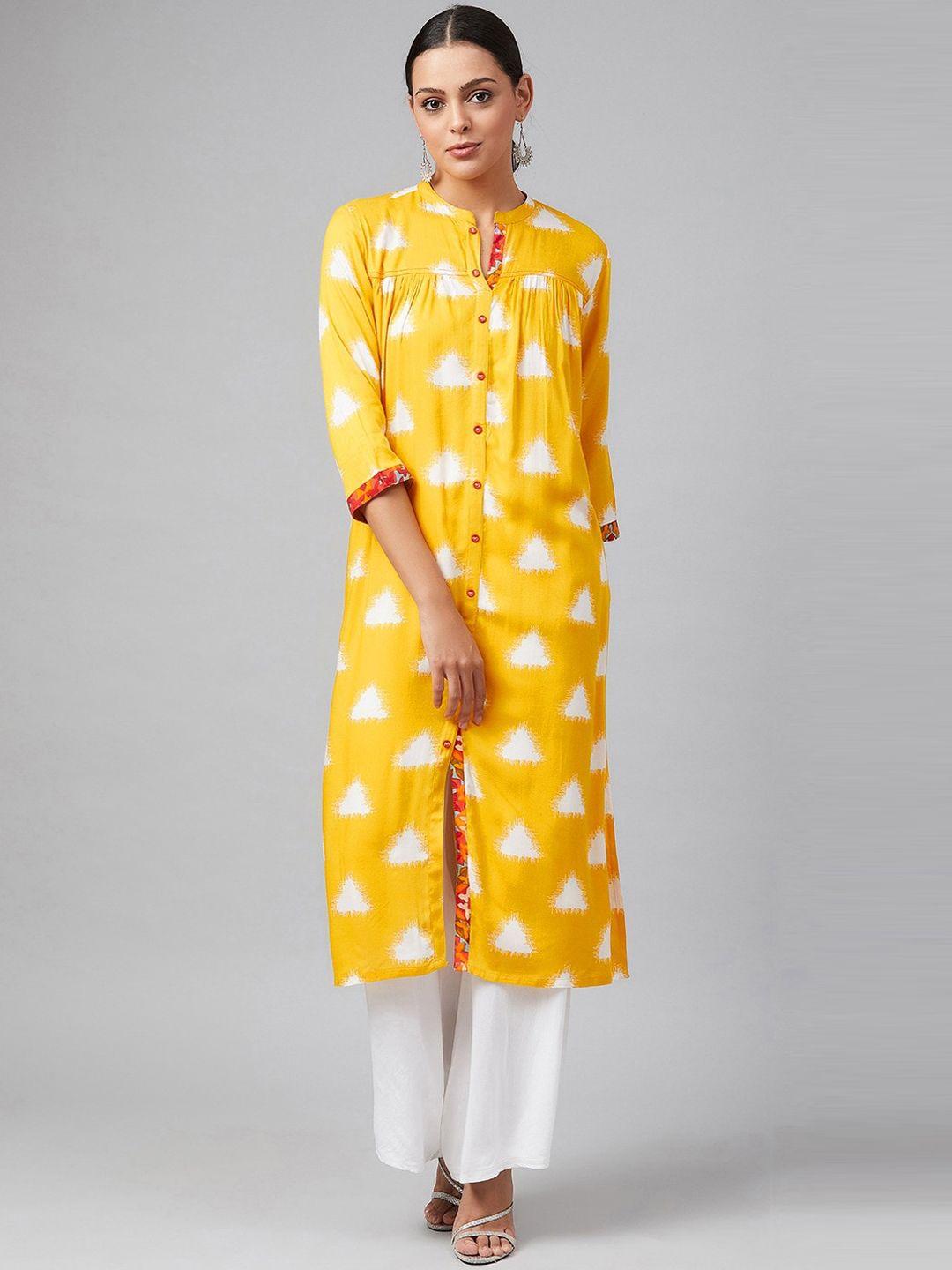 tulsattva women yellow geometric printed kurta