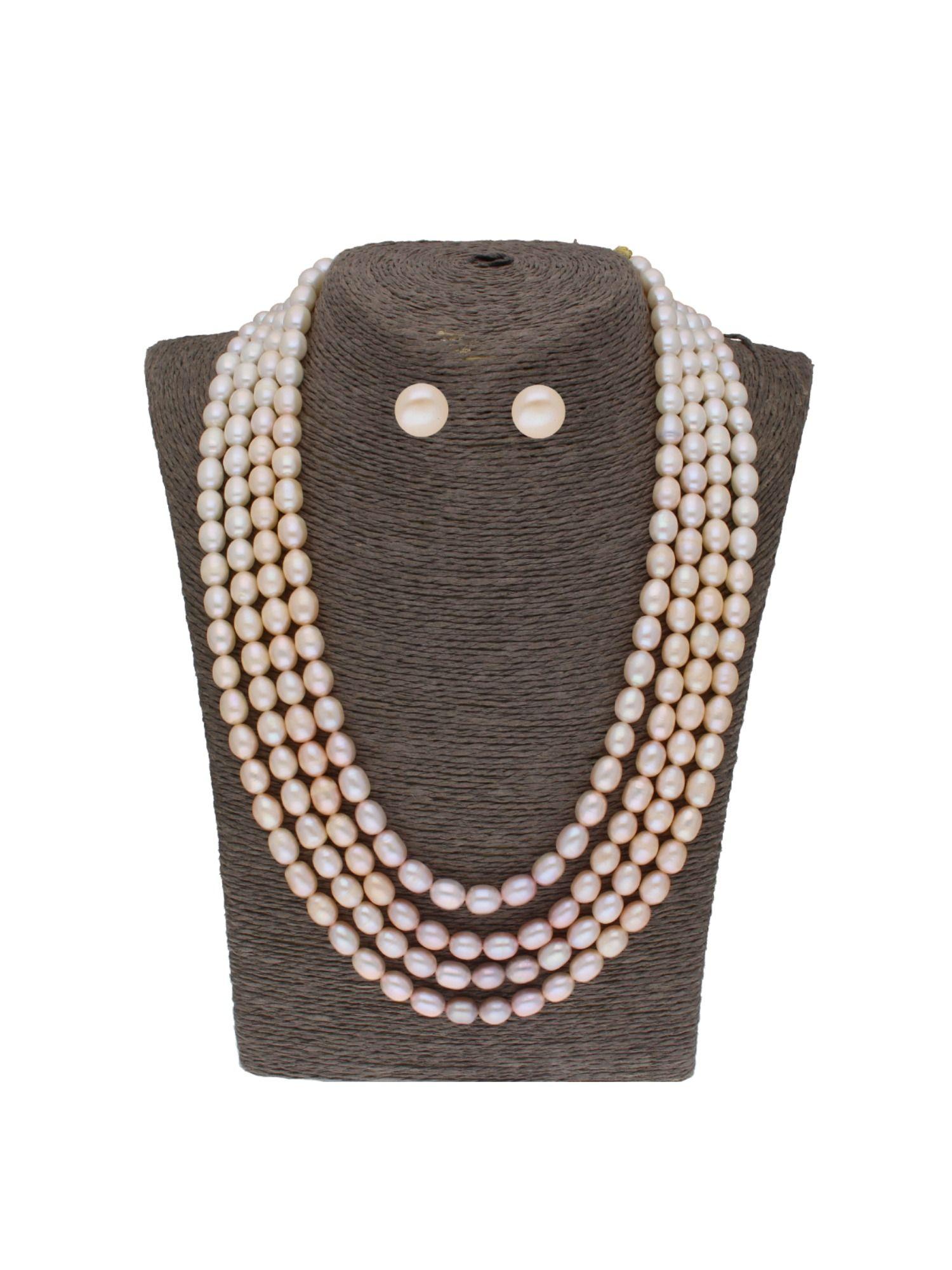 tulsi 4 line pearl necklace set