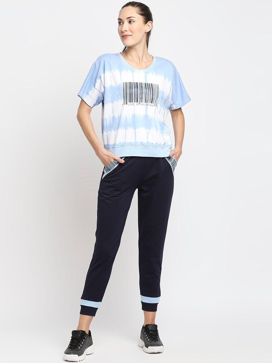 tuna london women blue & white tie and dye printed cotton track suit