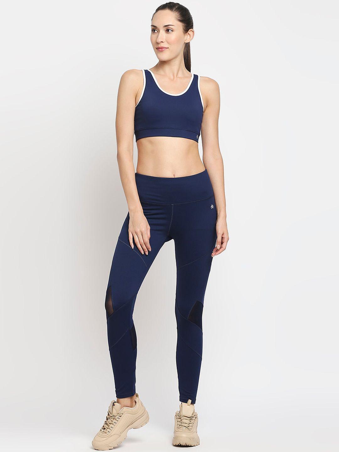 tuna london women blue patched sports bra with high compression tights