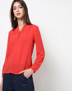 tunic top with short button placket