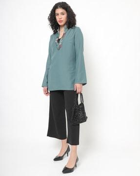 tunic with embellished notched mandarin collar