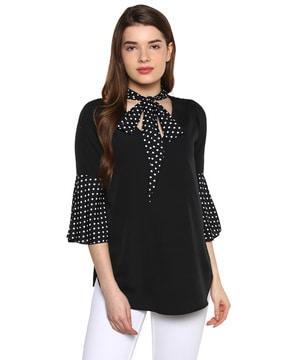 tunic with polka-dot print neck tie-up