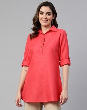 tunic with spread collar