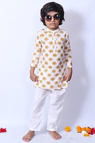 turmeric printed kurta set for boys