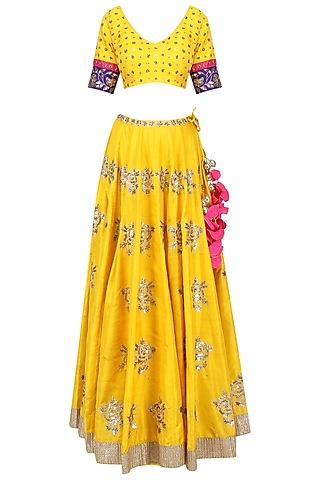 turmeric yellow and pink embroidered lehenga set