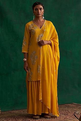 turmeric yellow chanderi gharara set