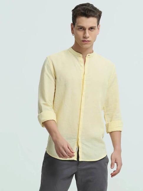 turms lemon cotton linen slim fit shirt