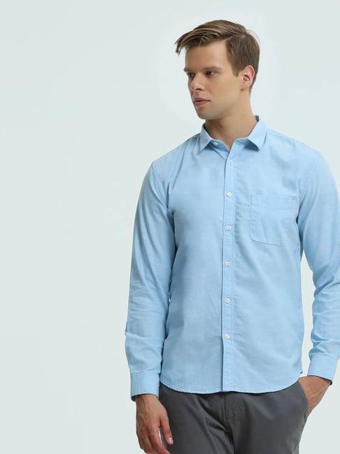 turms sky blue cotton slim fit shirt