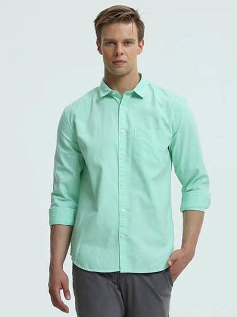 turms turquoise cotton slim fit shirt