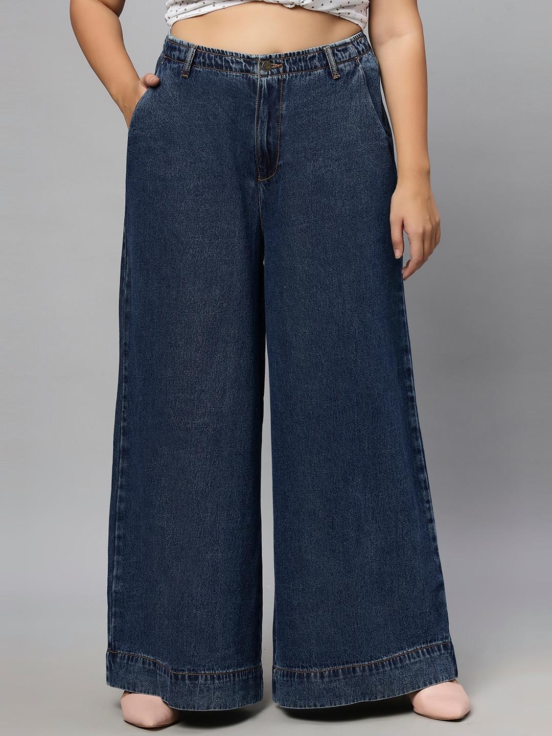 turning blue women wide leg high-rise pure cotton jeans