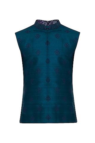 turquoise-embroidered-bundi-jacket-for-boys