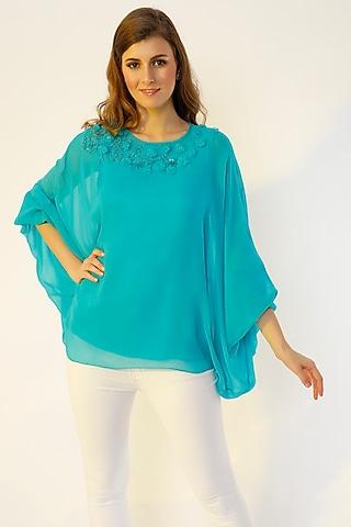 turquoise embroidered kaftan top