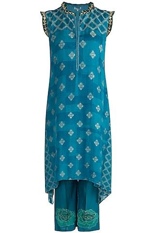 turquoise embroidered printed tunic with pants