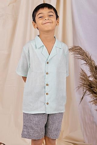turquoise linen & lyocell shirt for boys