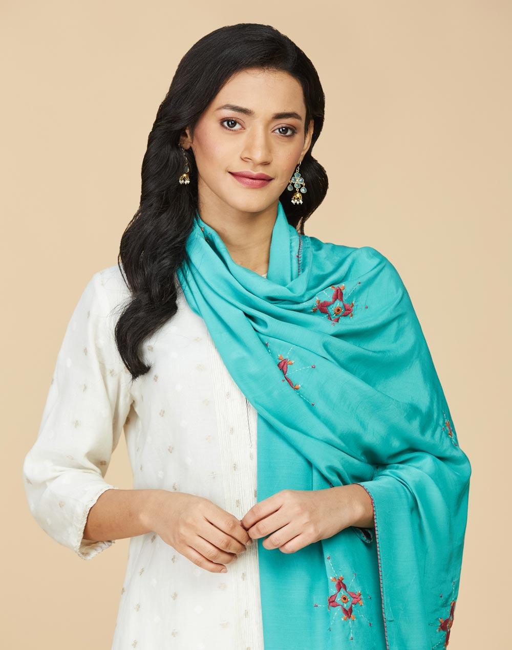turquoise modal desert embroidery stole