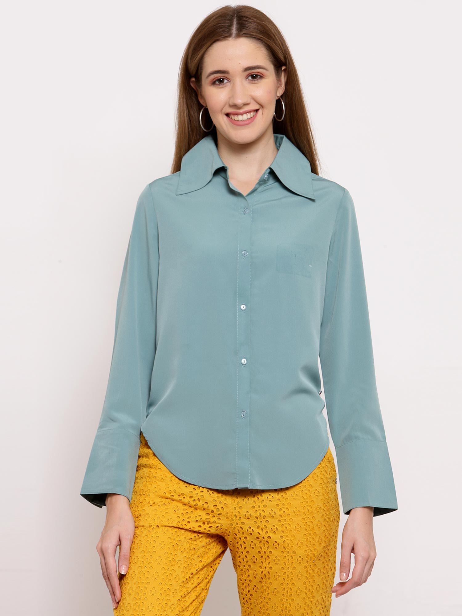 turquoise notched collar shirt