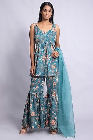 turquoise printed gharara set