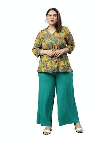 turquoise solid full length ethnic women relaxed fit palazzo