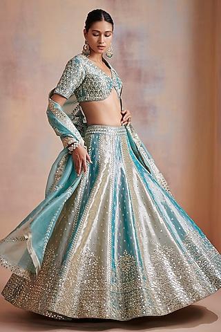 turquoise & ivory embroidered lehenga set