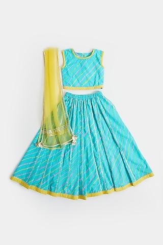 turquoise & yellow cotton lehenga set for girls