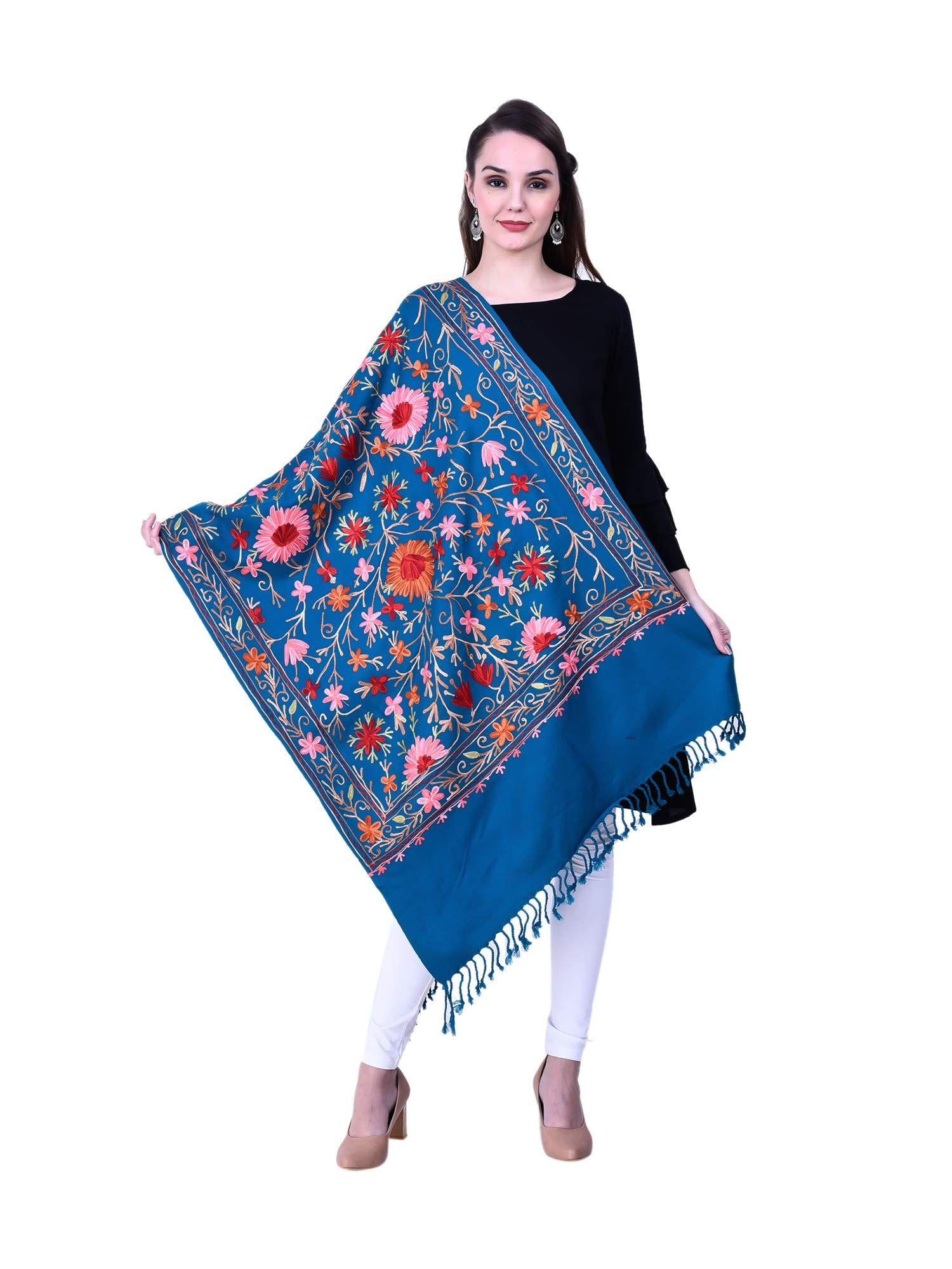 turquoise aari embroidered kashmiri stole