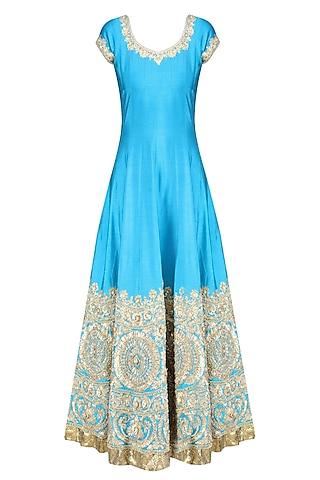 turquoise blue and gold gota patti embroidered anarkali set