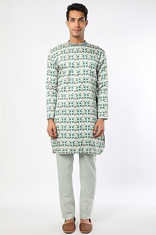 turquoise blue geometric printed kurta set