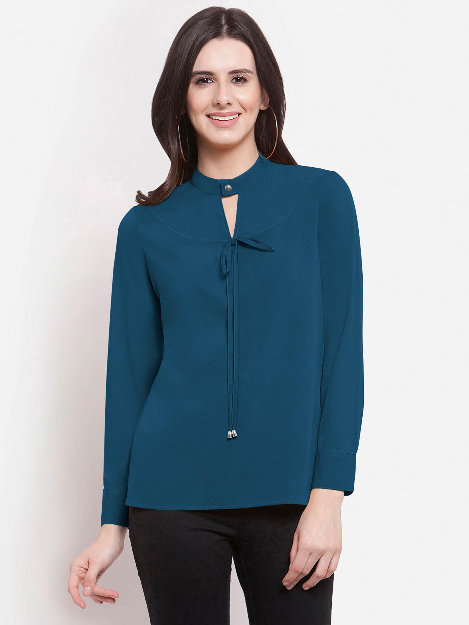 turquoise blue keyhole front knot top