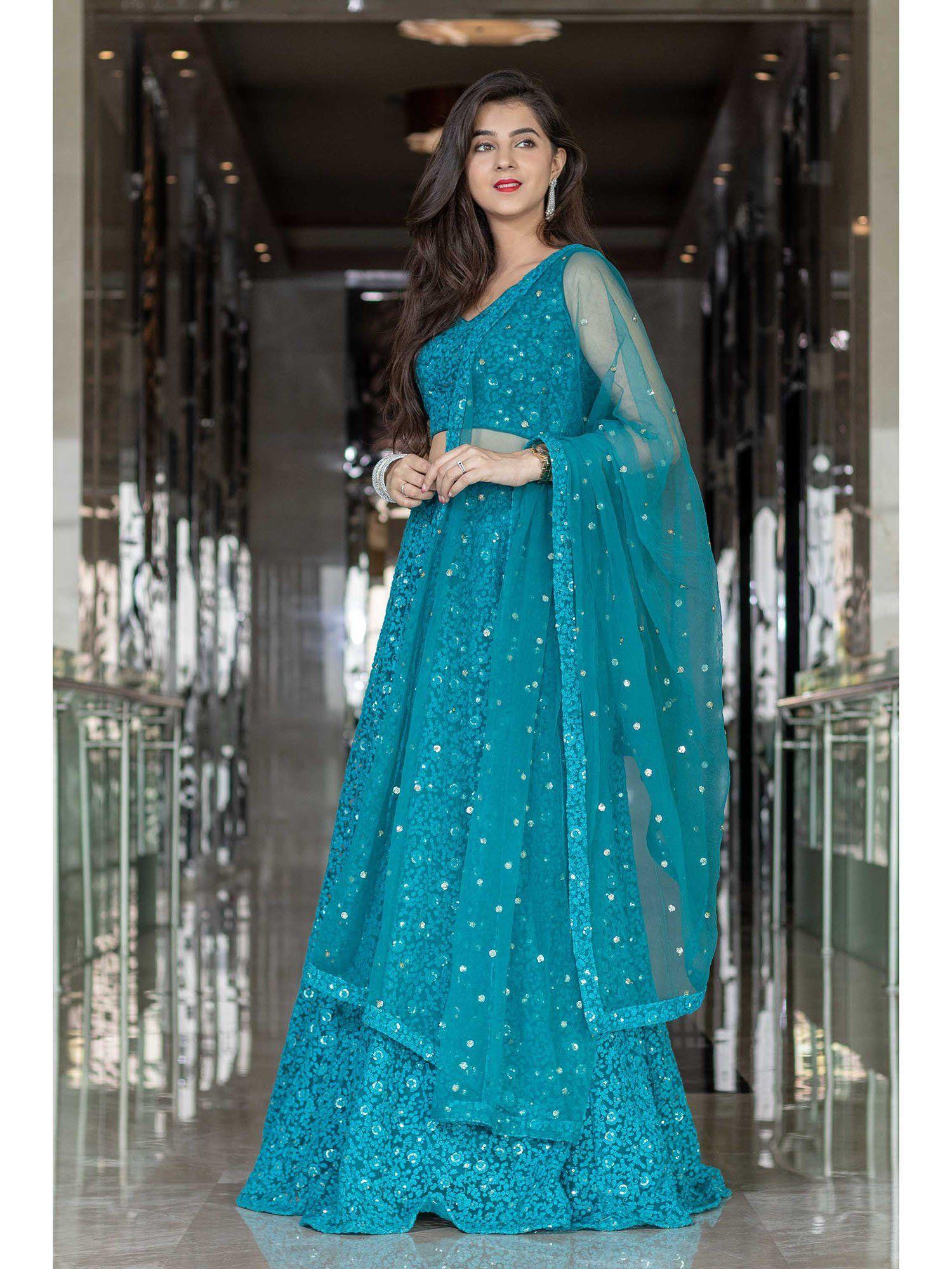 turquoise blue lehenga (set of 3)