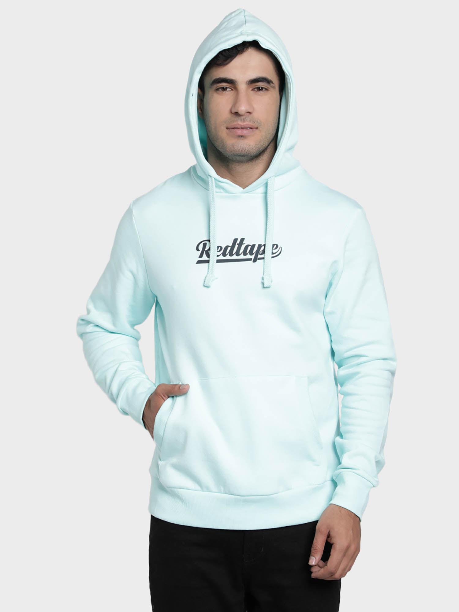 turquoise blue printed hooded sweatshirt