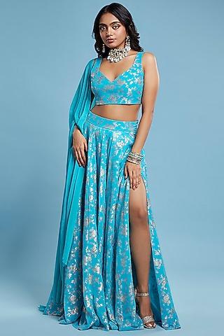 turquoise blue recycled polyester lehenga set