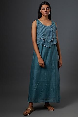 turquoise blue silk layered dress