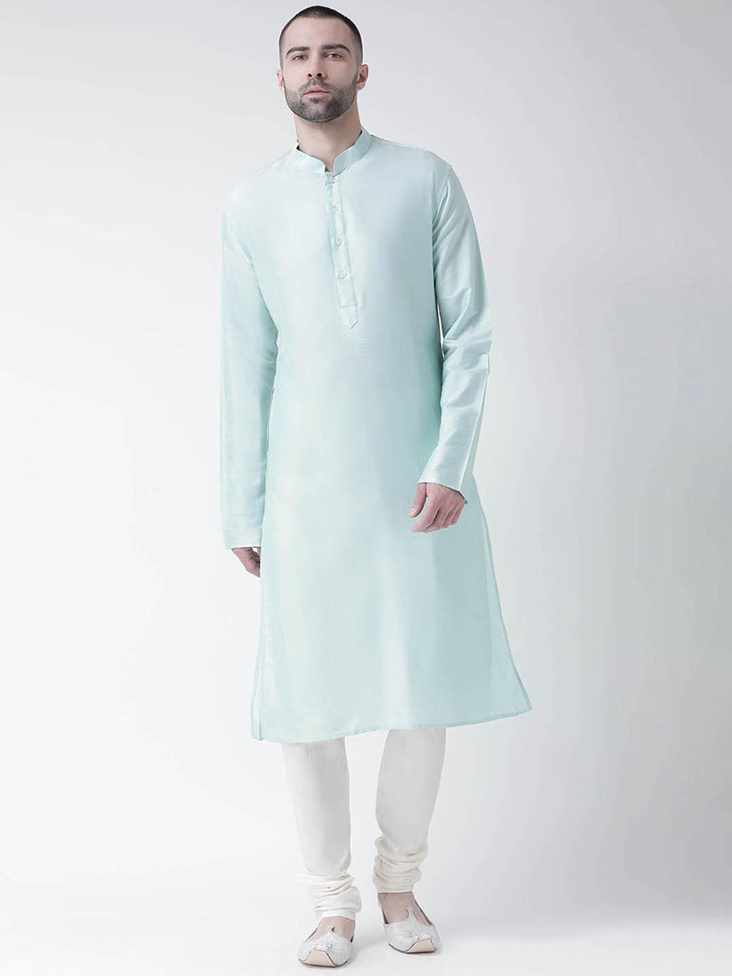 turquoise blue solid kurta with churidar (set of 2)