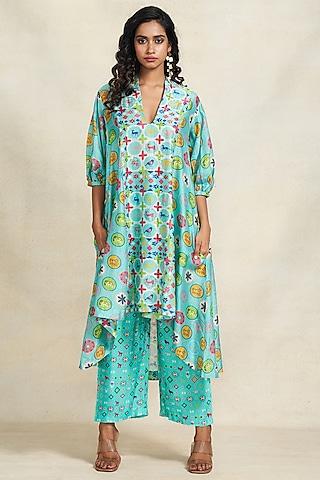 turquoise chanderi sequins embroidered tunic