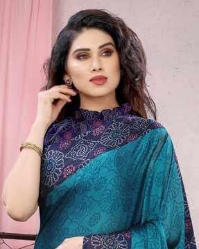 turquoise chiffon bandhani print border saree traditional saree