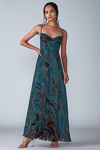 turquoise chiffon printed maxi dress